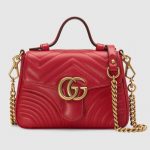 Gucci Hibiscus Red Matelassé Chevron GG Marmont Mini Top Handle Bag