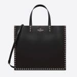 Valentino Black Rockstud Trimmed Tote Bag