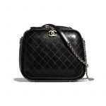 Chanel Black Crumpled Calfskin Vanity Case Bag