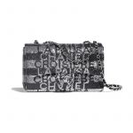 Chanel Black/Satin Embroidered Satin Classic Flap Medium Bag