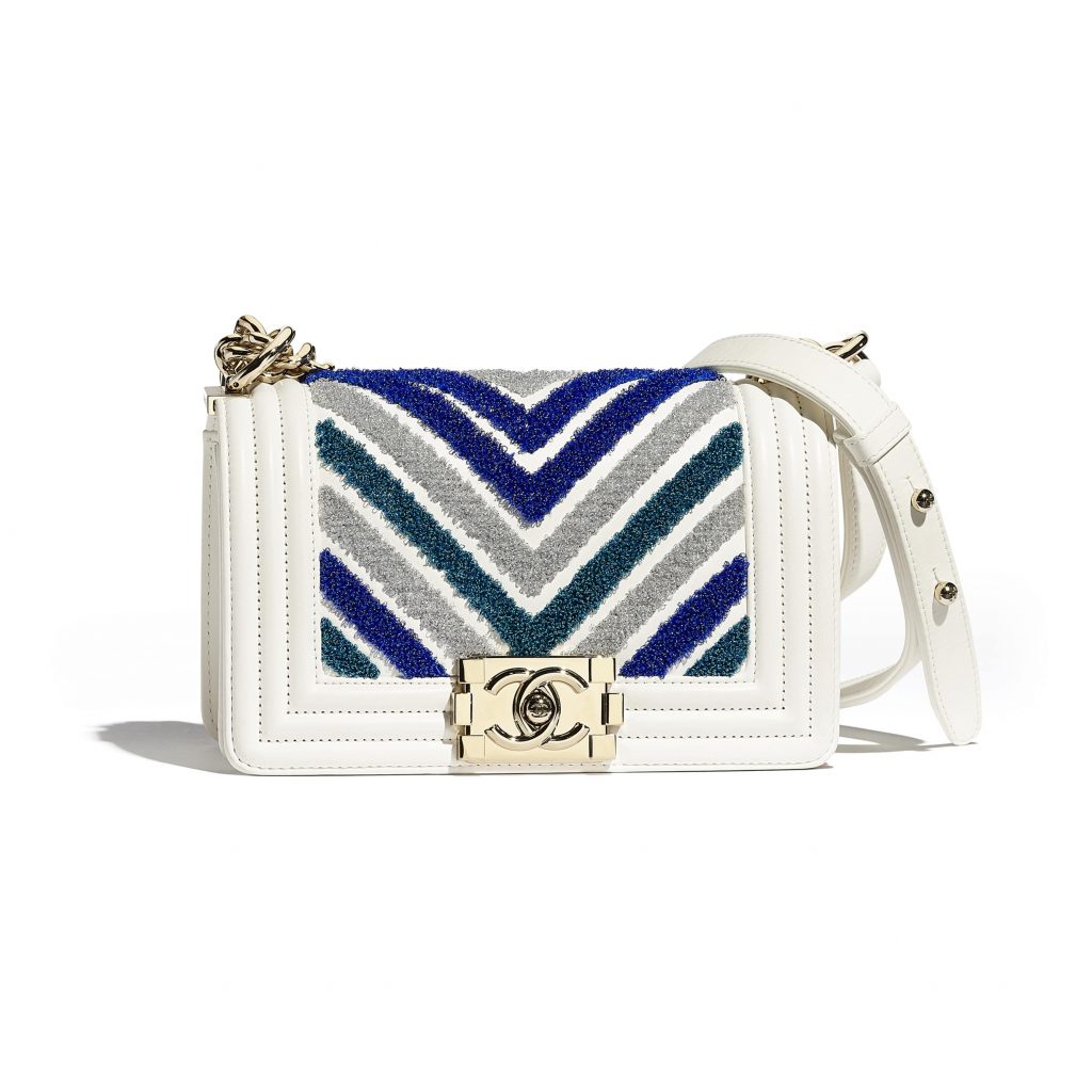 Chanel Blue/White Embroidered Calfskin/Lurex Boy Chanel Small Flap Bag