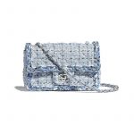 Chanel Blue/White Tweed/Braid Classic Flap Mini Bag