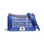 Chanel Blue/White/Silver Tweed Boy Chanel Old Medium Flap Bag