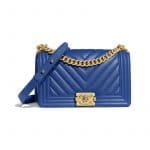 Chanel Dark Blue Chevron Boy Chanel Old Medium Flap Bag