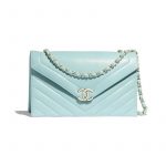 Chanel Light Blue Chevron Large Flap Bag