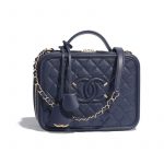 Chanel Navy Blue CC Filigree Vanity Case Bag