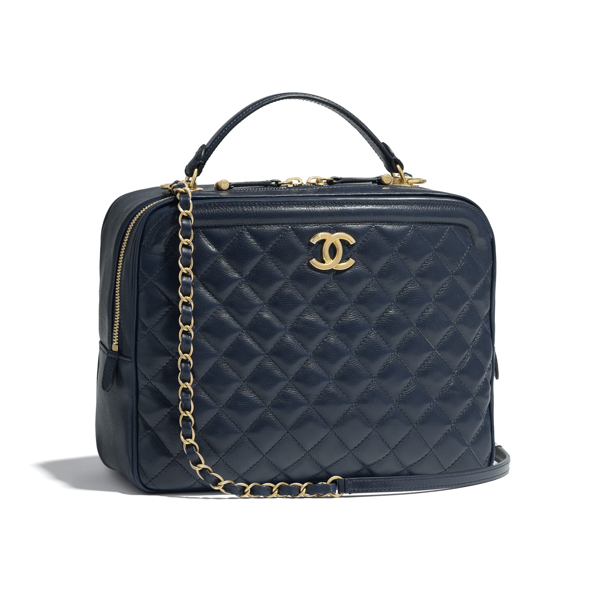 chanel vanity case navy blue leather