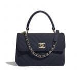 Chanel Navy Blue Chevron Jersey Trendy CC Small Top Handle Bag