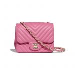 Chanel Pink Chevron Classic Flap Square Mini Bag