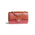 Chanel Pink/Gold Alligator Classic Flap Mini Bag