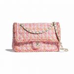 Chanel Pink/White/Yellow/Orange Tweed/Braid Classic Flap Medium Bag