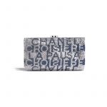 Chanel Silver/Dark Blue Embroidered Satin Evening Clutch Bag