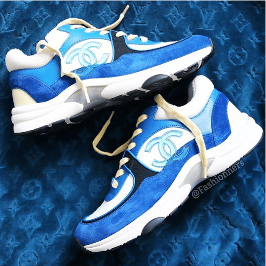 blue and white chanel sneakers