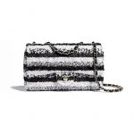 Chanel White/Black Sequins Classic Flap Medium Bag