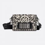 Dior Black/Off-White Leather Floral Embroidered Dio(r)evolution Flap Bag