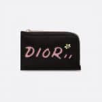 Dior Black/Pink Nylon Bee Printed Dior x Kaws Zipped Card and Coin Holder