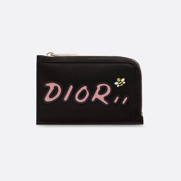 dior x kaws black nylon pouch with blue dior logo