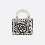 Dior Off-White/Black Leather Floral Embroidered Mini Lady Dior Bag