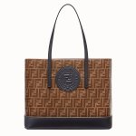Fendi Brown/Black Fabric FF Pattern Shopping Logo Bag