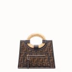 Fendi Brown/Black Leather FF Pattern Small Runaway Shopper Bag