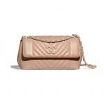 Chanel Beige Chevron Calfskin Flap Bag