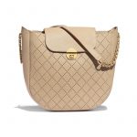 Chanel Beige Perforated Grained Calfskin Small Hobo Bag