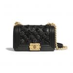 Chanel Black Camellia Embroidered Lambskin Boy Chanel Small Flap Bag