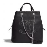 Chanel Black Grained Calfskin with Eyelets Large Shopping Bag