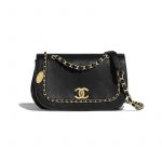 Chanel Black Lambskin:Grained Calfskin Flap Bag