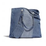 Chanel Blue Printed Denim Large Shopping Bag