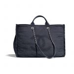 Chanel Dark Blue Mixed Fibers Medium Shopping Bag