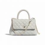 Chanel Gray Grained Calfskin Coco Handle Mini Bag