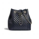 Chanel Navy Blue Chevron Calfskin Drawstring Bag