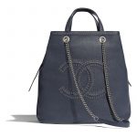 Chanel Navy Blue Grained Calfskin with Eyelets Large Shopping Bag
