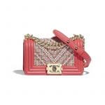 Chanel Red:Ecru:Navy Blue:Coral Embroidered Tweed Boy Chanel Small Flap Bag