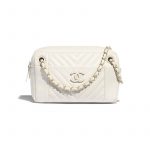 Chanel White Chevron Calfskin Camera Case Bag
