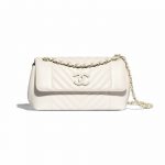 Chanel White Chevron Calfskin Flap Bag