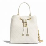 Chanel White Grained Calfskin Drawstring Bag