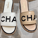 Chanel White and Beige Logo Slides