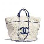 Chanel White:Blue Cotton Large Shopping Bag