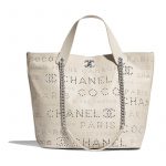 Chanel White:Green:Beige Calfskin Eyelet Large Shopping Bag
