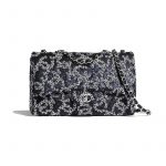 Chanel White:Navy Blue Sequins:Lambskin Medium Flap Bag