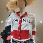 Chanel White/Red Logo Cardigan