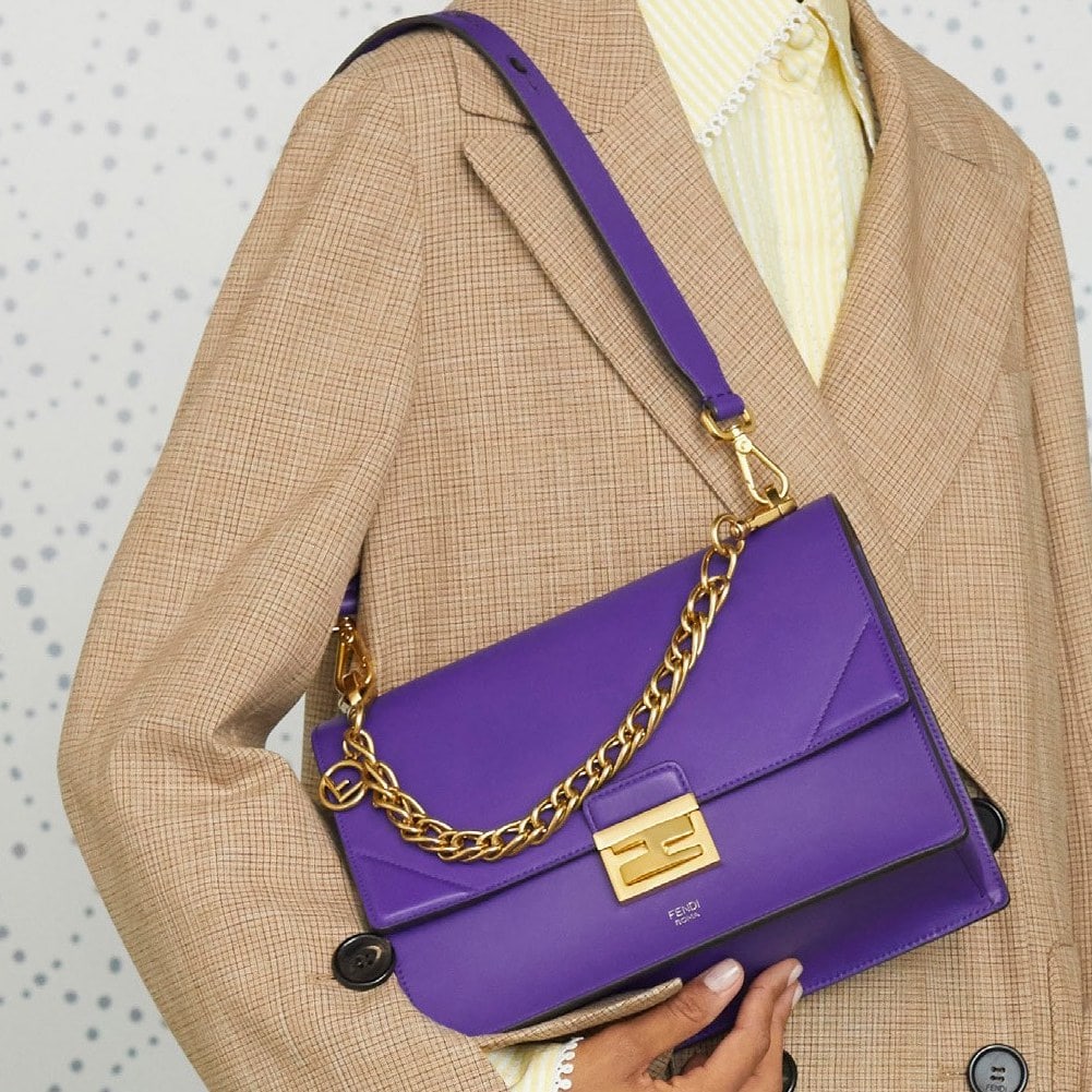 Fendi Baguette Leather Shoulder Bag in Purple