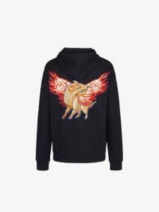 Givenchy Hoodie with Zip and Zodiac Sign Pig Print Embroidery