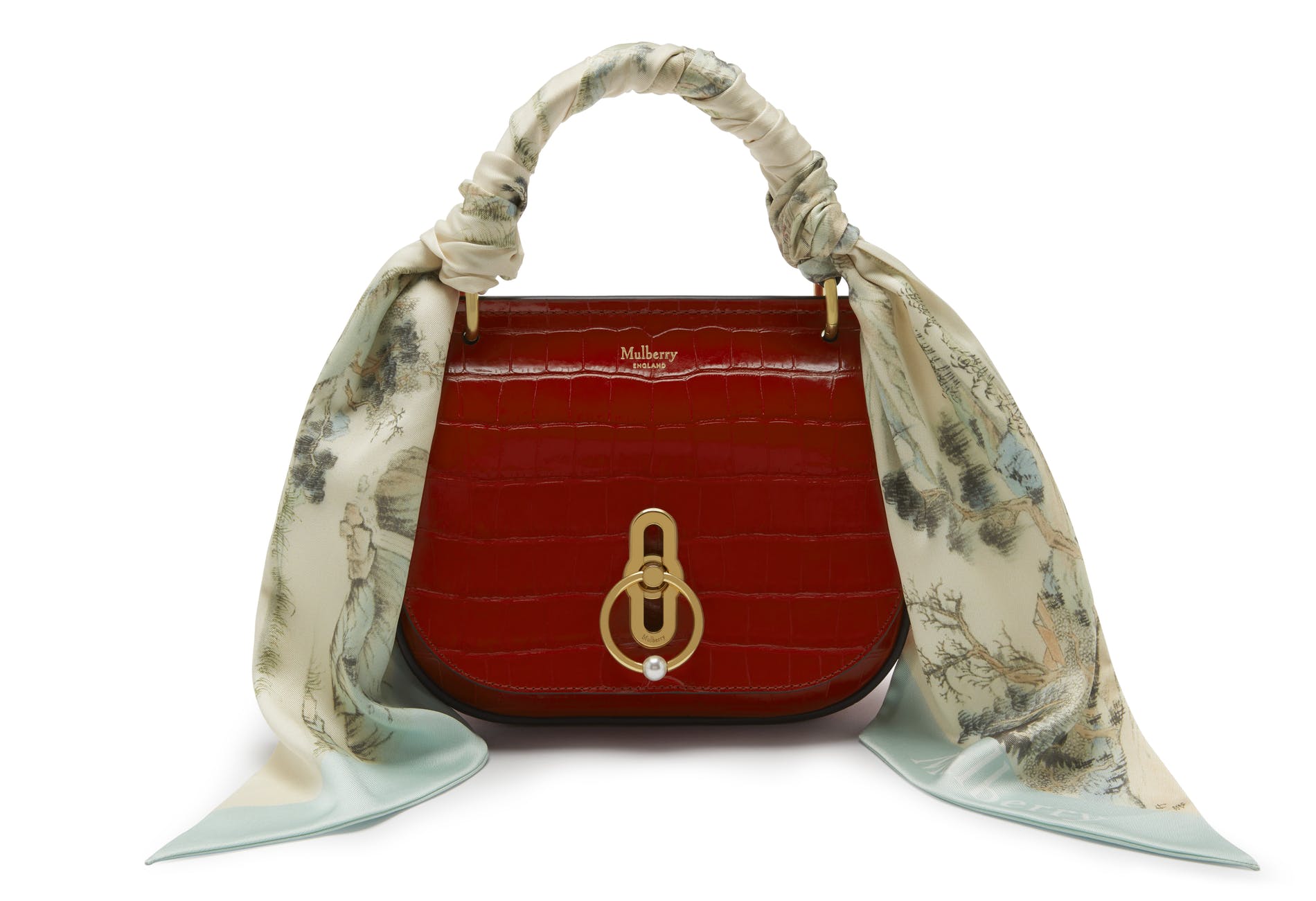 Mulberry Scarlet Croc Print Small Amberly Satchel Bag