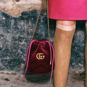 Gucci Burgundy GG Marmont Drawstring Bag