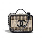 Chanel Beige/Black/White Rattan/Patent CC Filigree Vanity Case Bag