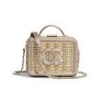 Chanel Beige/Gold Rattan:Metallic Calfskin CC Filigree Small Vanity Case Bag