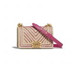 Chanel Beige/Pink Cotton/Mixed Fibers Boy Chanel Small Flap Bag